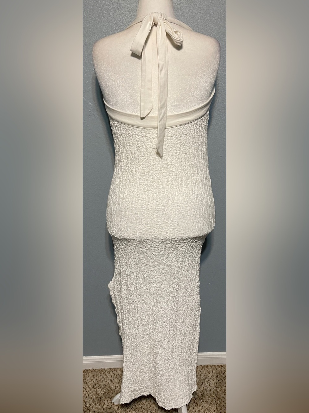 Free-Est Free People White Textured Halter Midi Dress Side Cutout Beach Boho XL - Picture 6 of 10